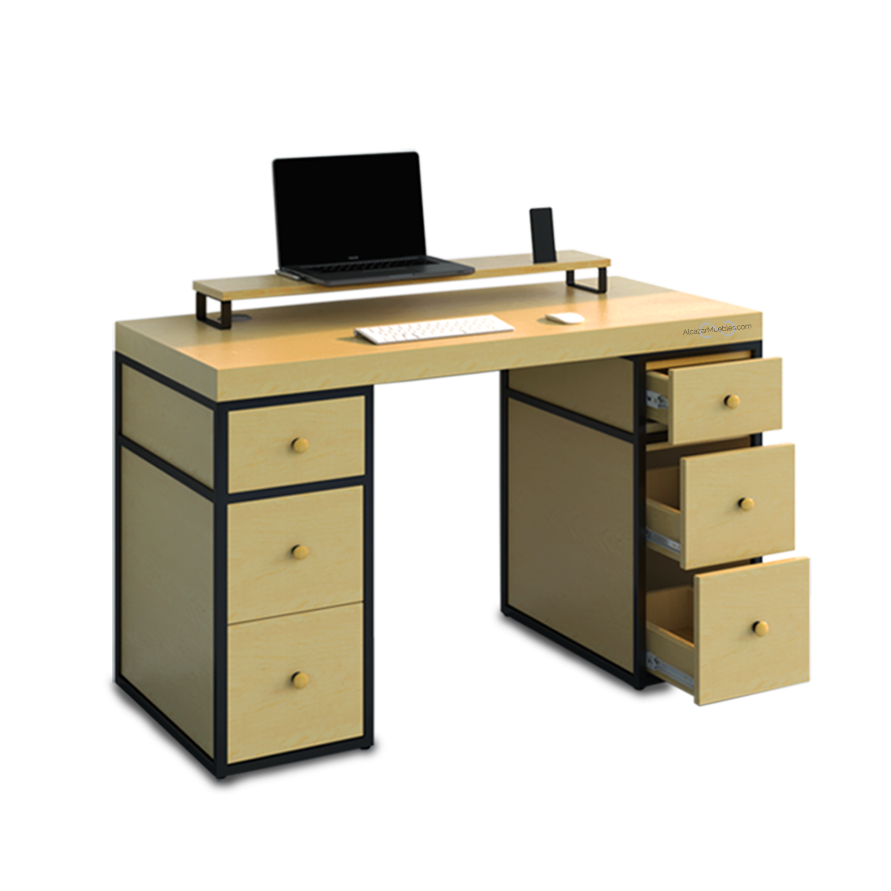 Escritorio Home Office 120 cm. 6 Cajones De Madera para Oficina Alcazarmuebles.com