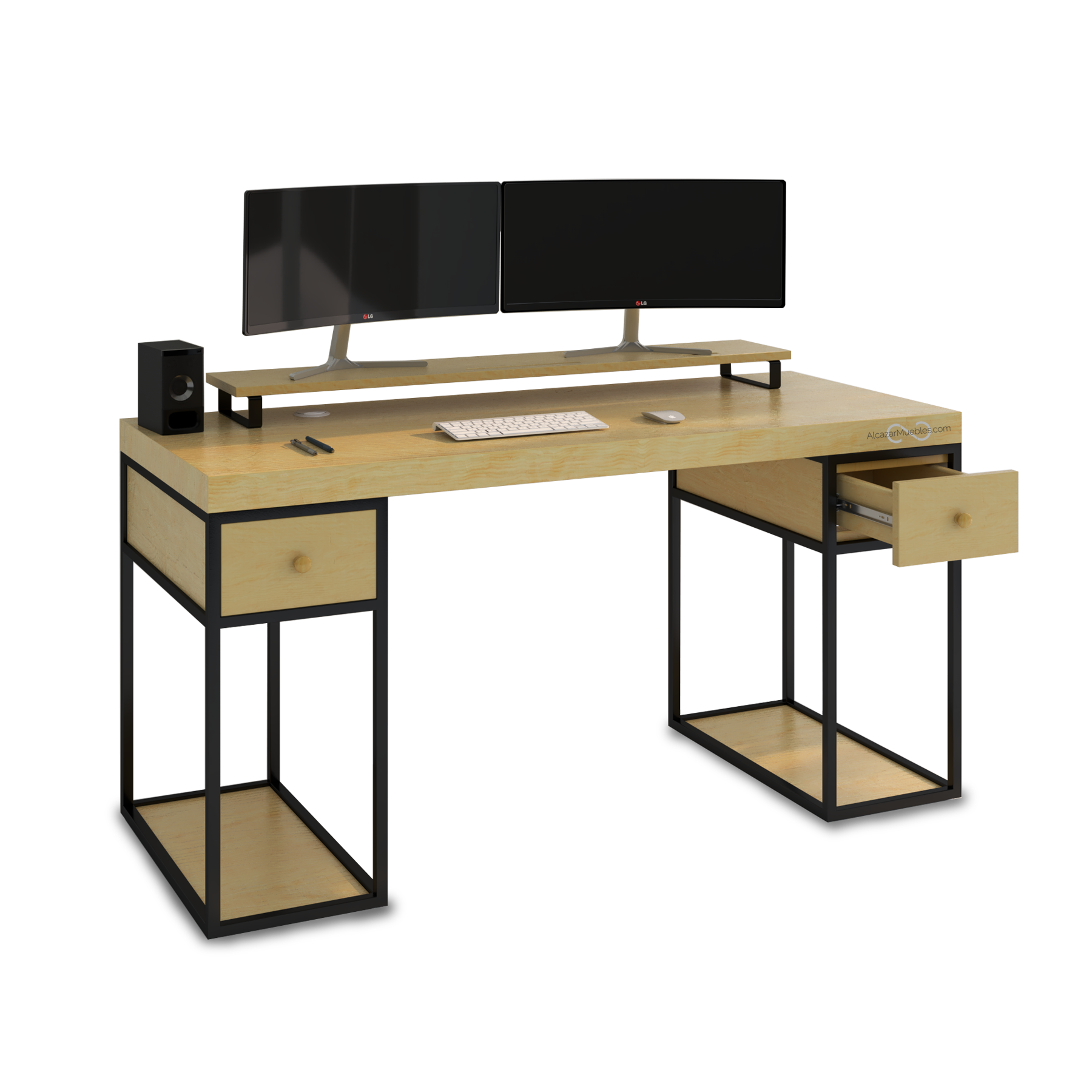 Escritorio Home Office 150 cm 2 cajones estilo Industrial 100% madera Alcazarmuebles.com