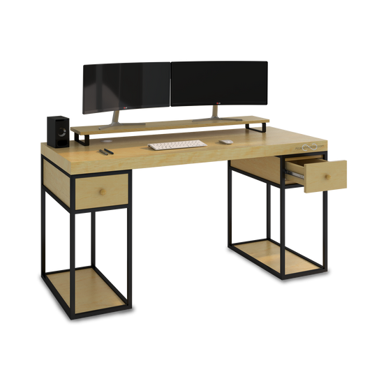 Escritorio Home Office 150 cm 2 cajones estilo Industrial 100% madera Alcazarmuebles.com