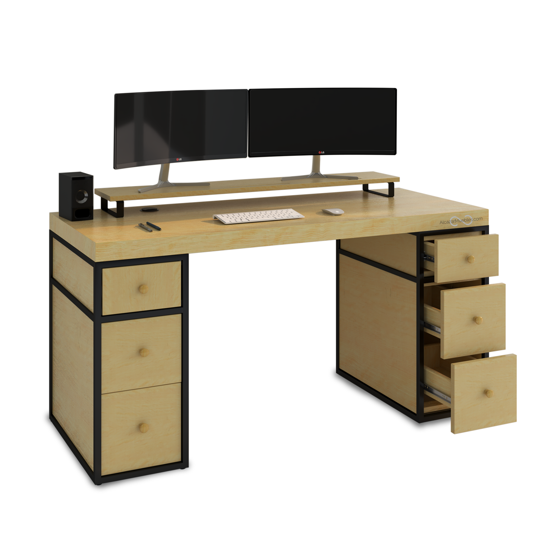 Escritorio Home Office 150 cm 6 cajones minimalista industrial Alcazarmuebles.com