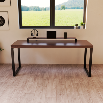 Escritorio Home Office 180 cm 2 soportes industrial Nogal Alcazarmuebles.com