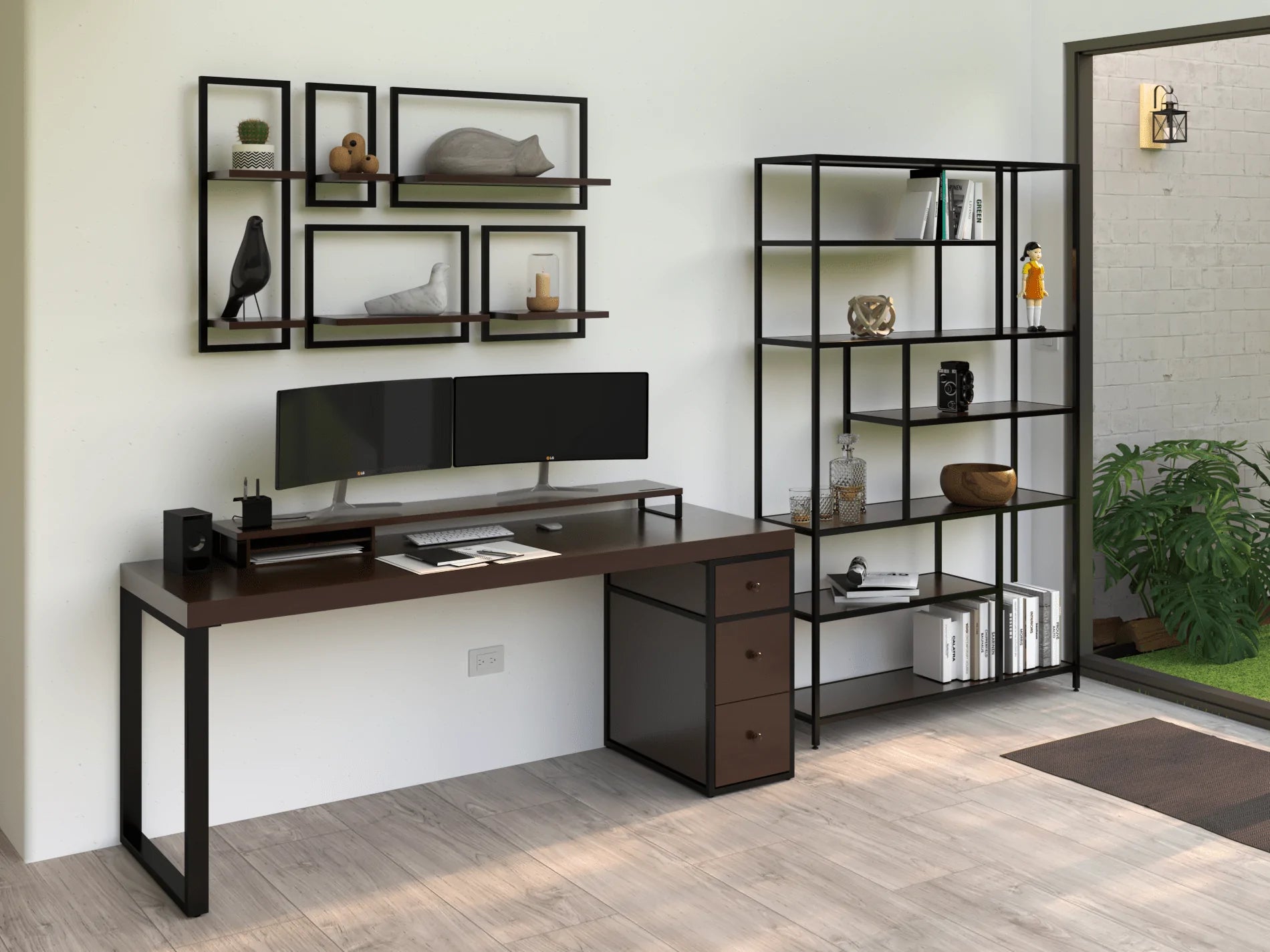 Escritorio Homeoffice 180 cm 3 cajones madera y metal Alcazarmuebles.com