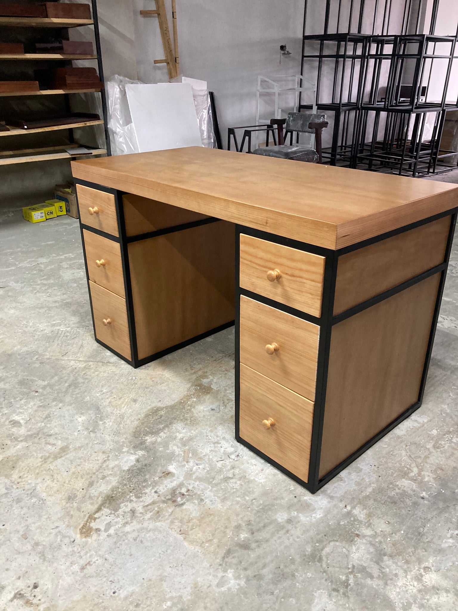 Escritorio Home Office 120 cm. 6 Cajones De Madera para Oficina Roble Alcazarmuebles.com