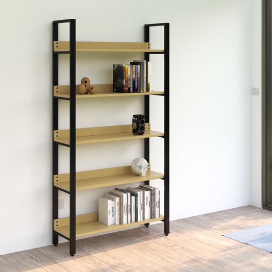 Librero industrial Bergen 190 cm de altura,100 cm. ancho con estructura de acero y 5 entrepaños de madera maciza de pino