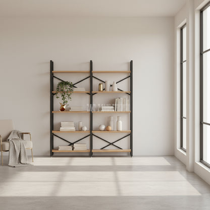 Librero Madera Industrial Modelo Romsdal 182 X 160 X 34 Cms. Pino Natural Librero alcazarmuebles.com