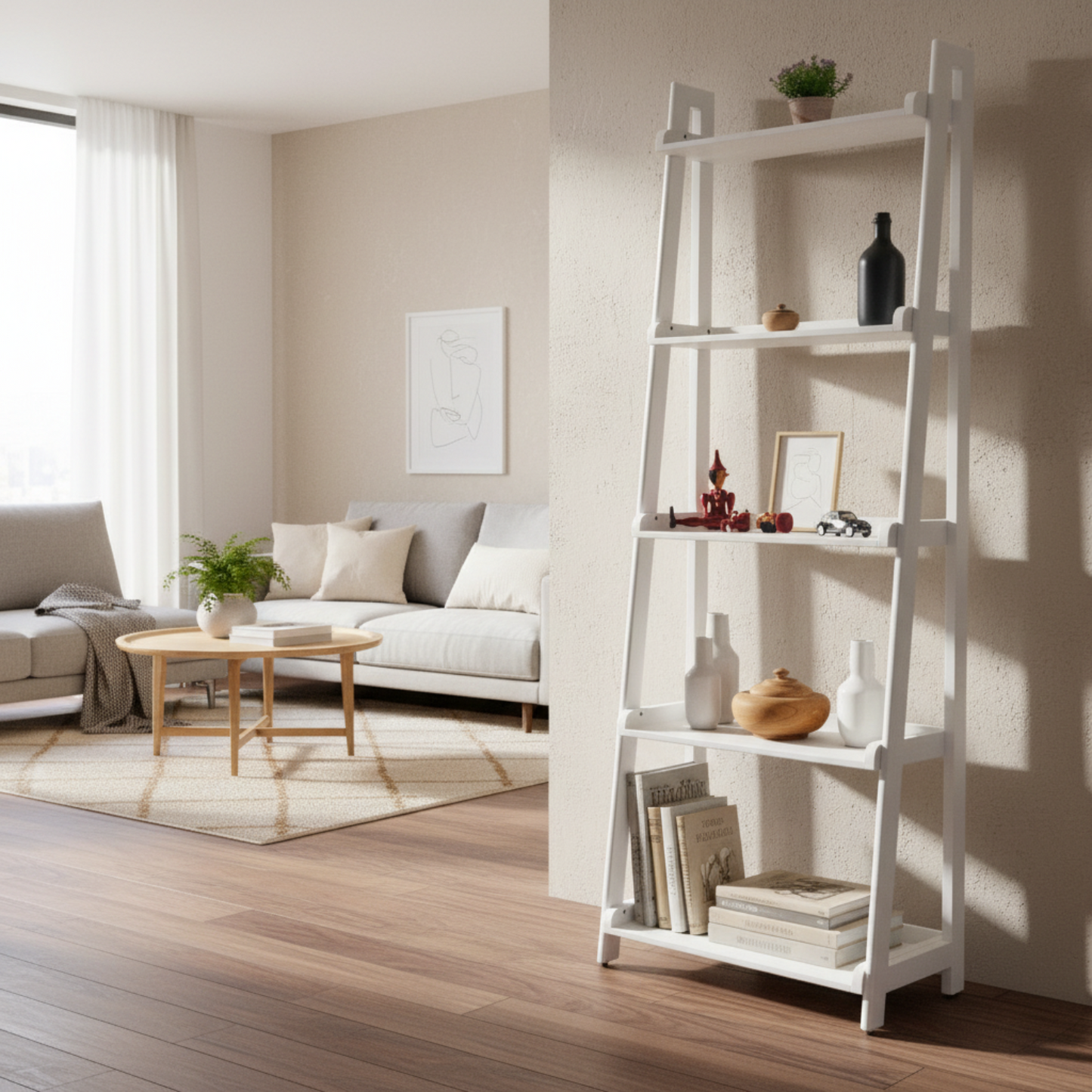 Librero Norland de madera maciza con lacado blanco estilo nórdico escandinavo