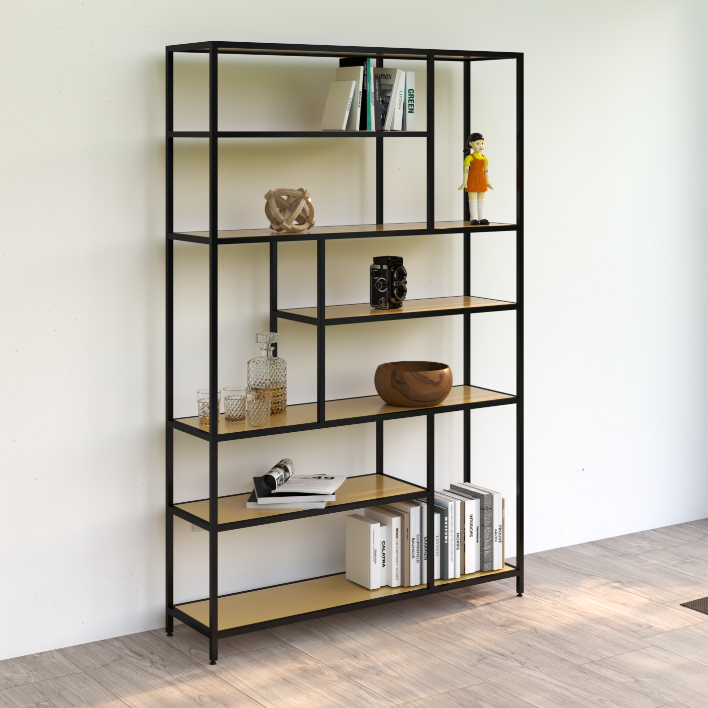 Librero Metal y Madera Industrial Mod. Roga 190x120x33cm Pino natural Mobiliario alcazarmuebles.com