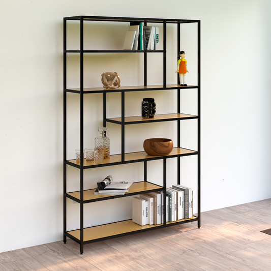 Librero Metal y Madera Industrial Mod. Roga 190x120x33cm Pino natural Mobiliario alcazarmuebles.com