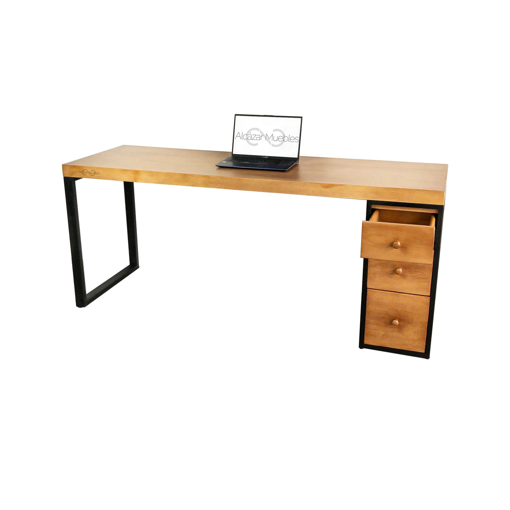 Escritorio Homeoffice 180 cm 3 cajones madera y metal Alcazarmuebles.com