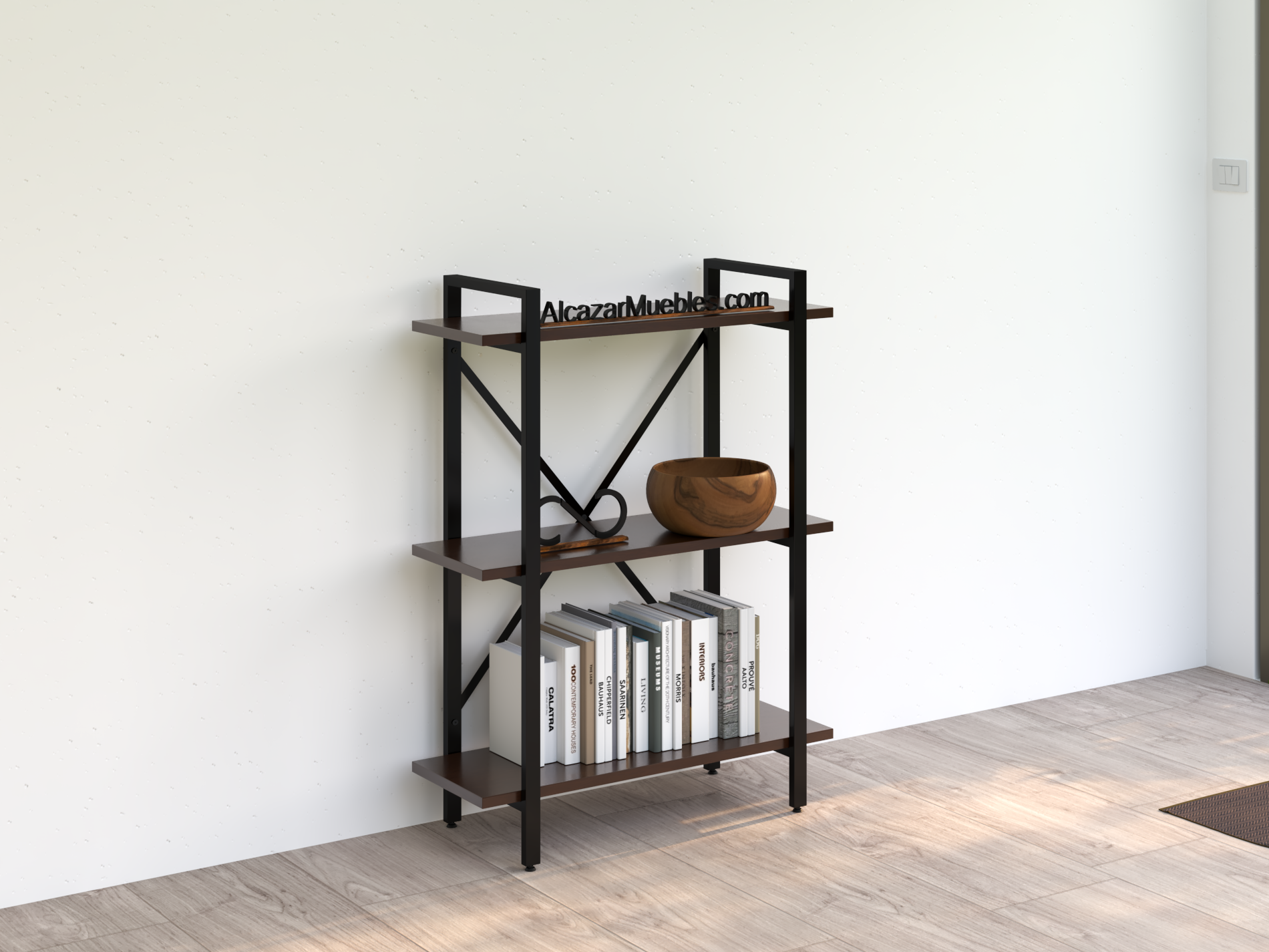 Librero industrial metal modelo West Nogal alcazarmuebles.com