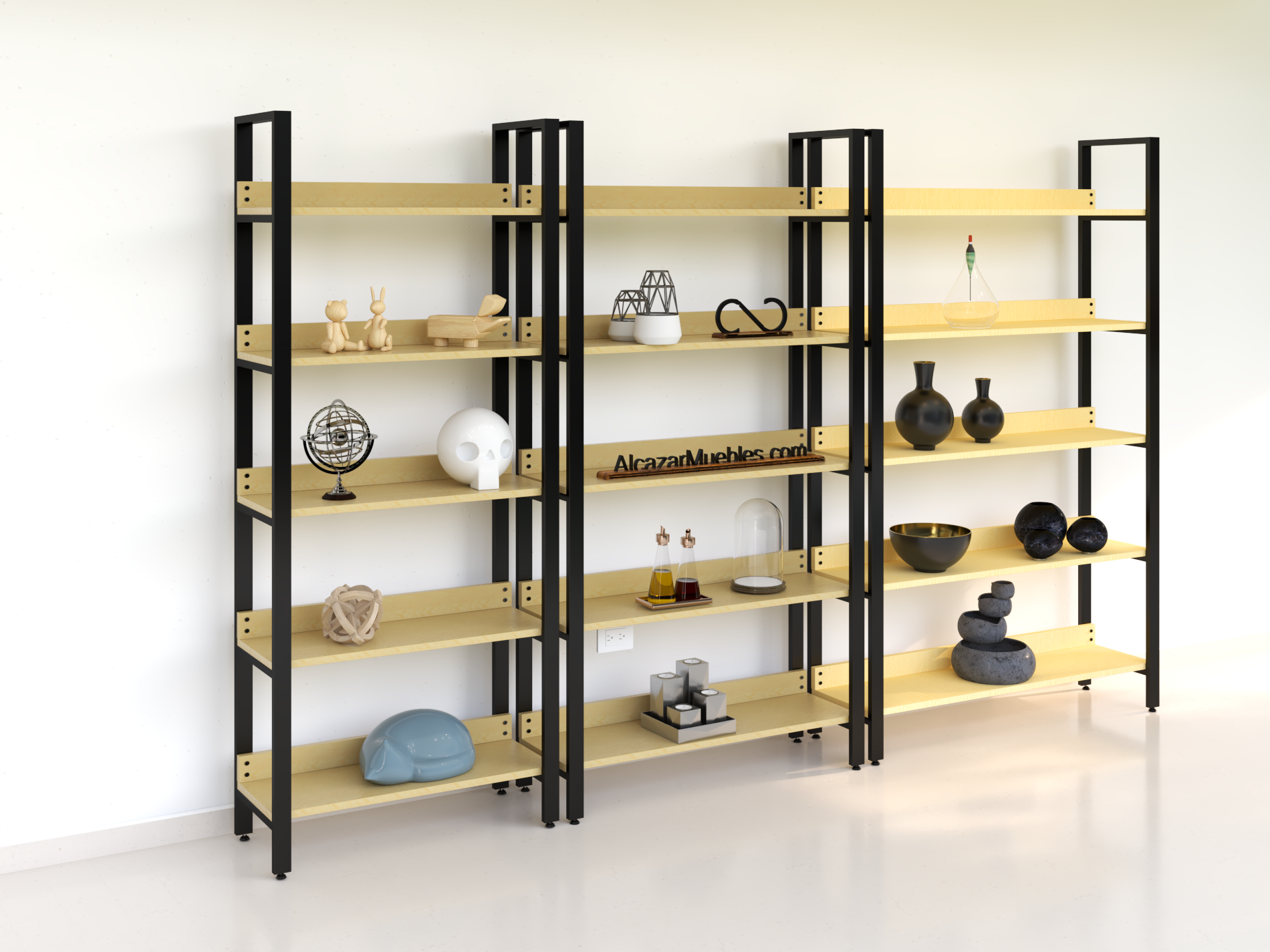 Librero Mod. Bergen 190 x 120 x 33 cm madera y metal estanteria Librero Alcazarmuebles.com