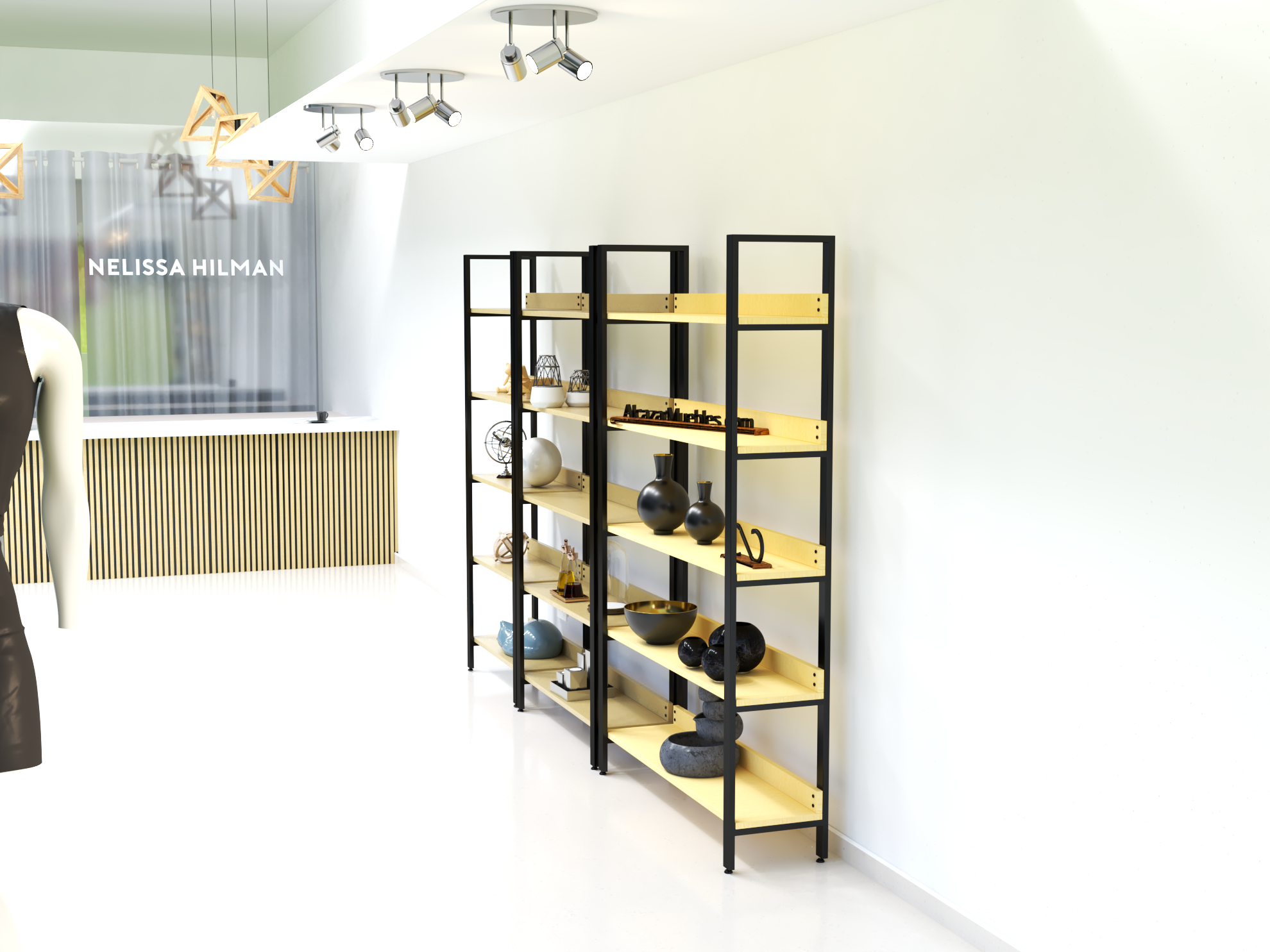 Librero Mod. Bergen 190 x 120 x 33 cm madera y metal estanteria Librero Alcazarmuebles.com