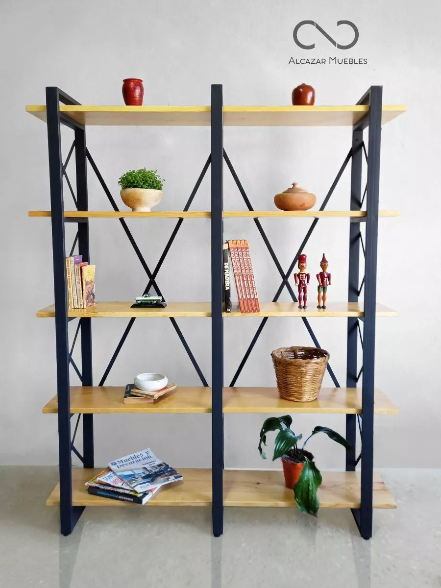Librero Mod. Celta 150 Metal y Madera Industrial alcazarmuebles.com