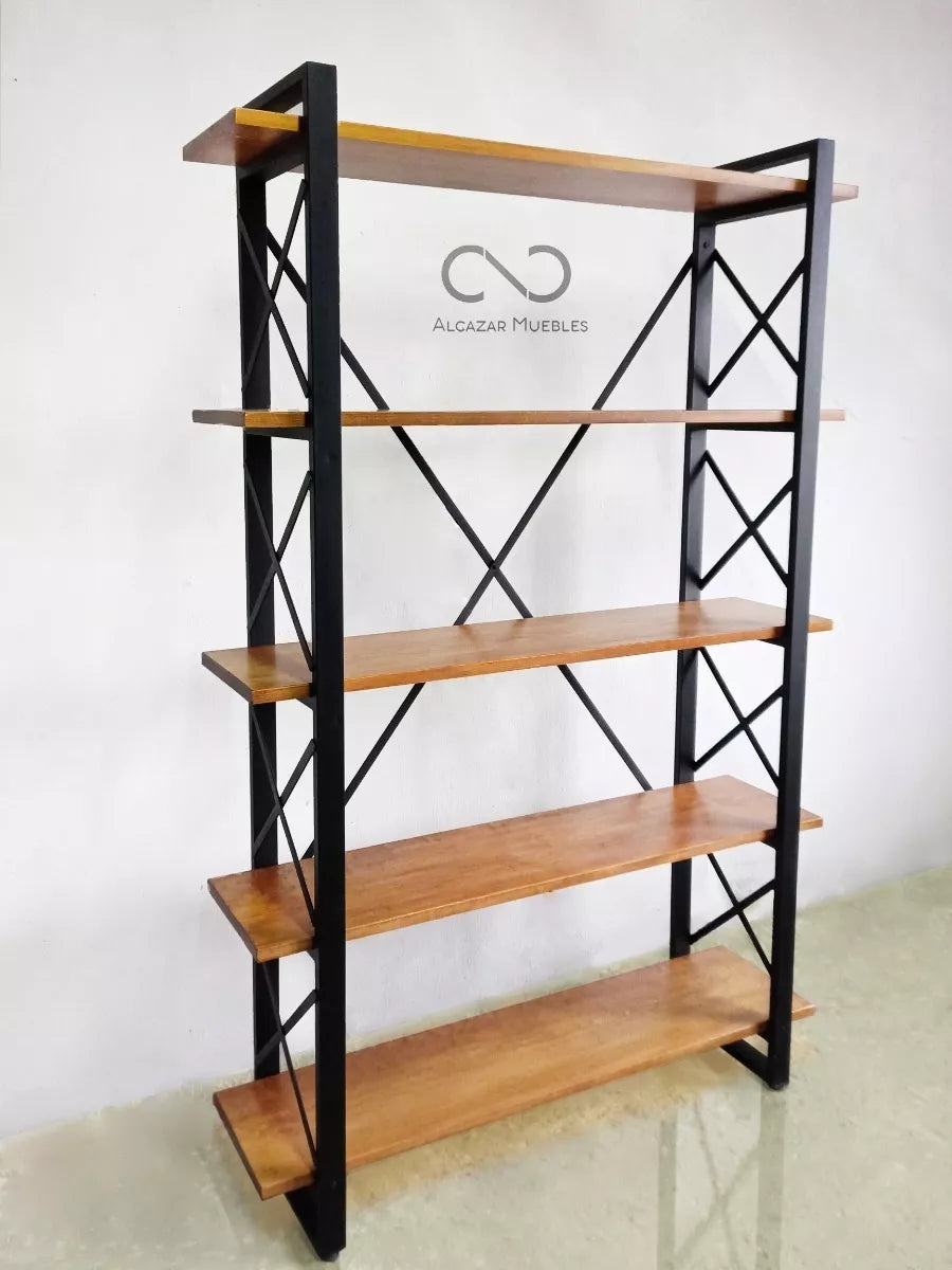 Librero Mod. Celta 120 Industrial de metal y Madera alcazarmuebles.com