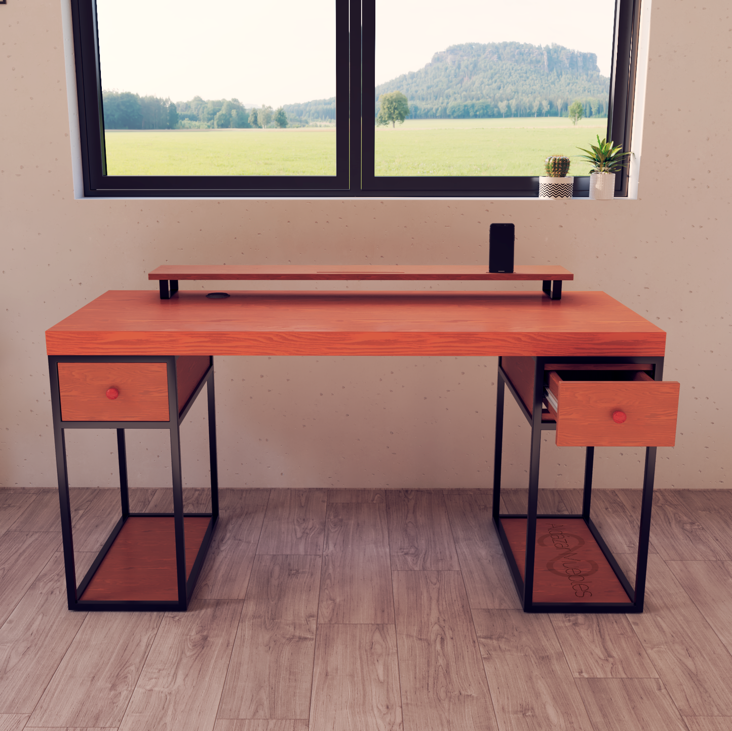 Escritorio Home Office 150 cm 2 cajones estilo Industrial 100% madera –