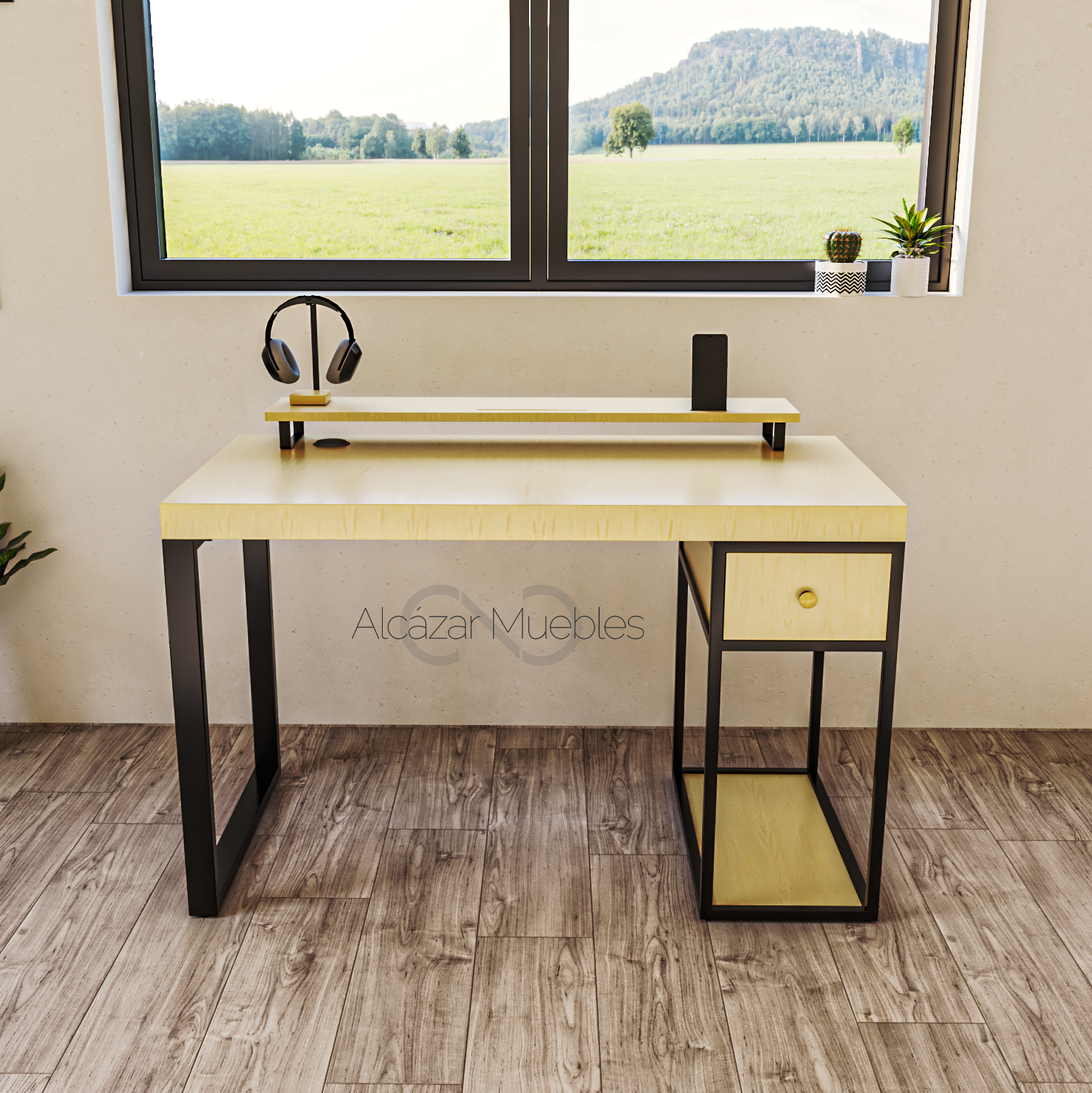 Escritorio Home Office 120 cm 1 Cajón, Madera Sólida 100%. Pino Alcazarmuebles.com