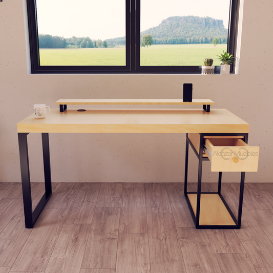 Escritorio Home Office 150 cm 1 cajon Pino Alcazarmuebles.com