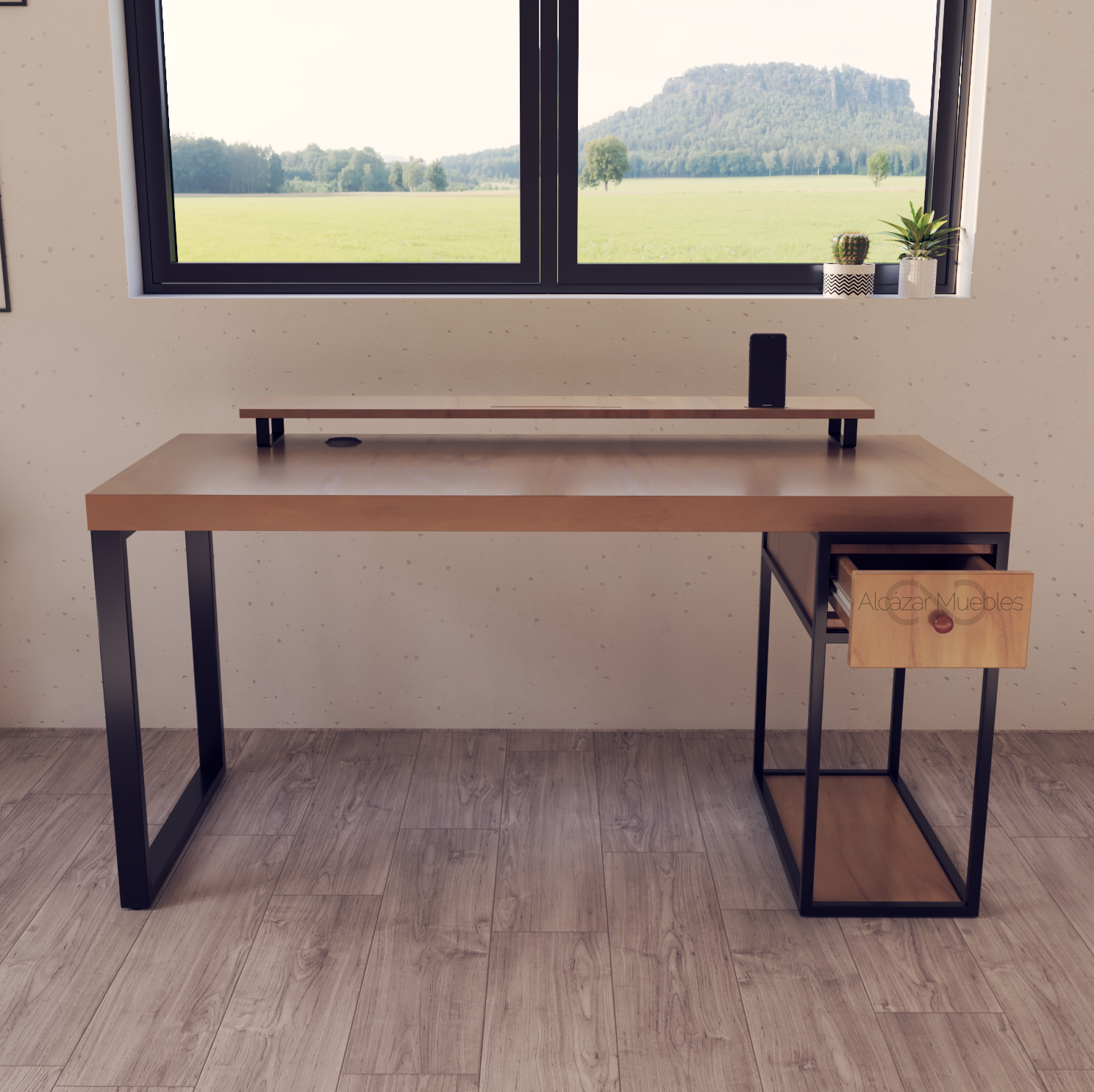 Escritorio Home Office 150 cm 1 cajon Roble Alcazarmuebles.com