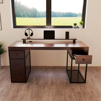 Escritorio Home Office 150 cm 4 cajones minimalista madera Nogal Homeoffice Alcazarmuebles.com