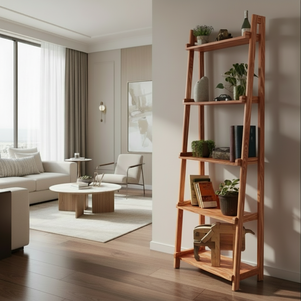 Librero Norland de madera de pino en acabado cedro cálido diseño nórdico