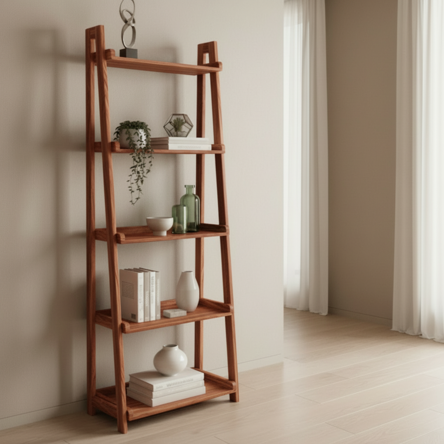 Librero Norland de madera maciza en acabado roble claro estilo nórdico minimalista